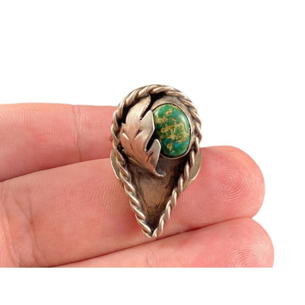 Native American Navajo Sterling Silver & Turquoise Ring Floral Leaf Size 6